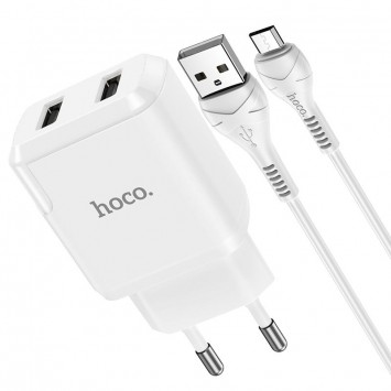 СЗУ HOCO N7 (2USB/2,1A) + USB - MicroUSB (Белый) - Сетевые зарядные устройства (220 В) - изображение 1