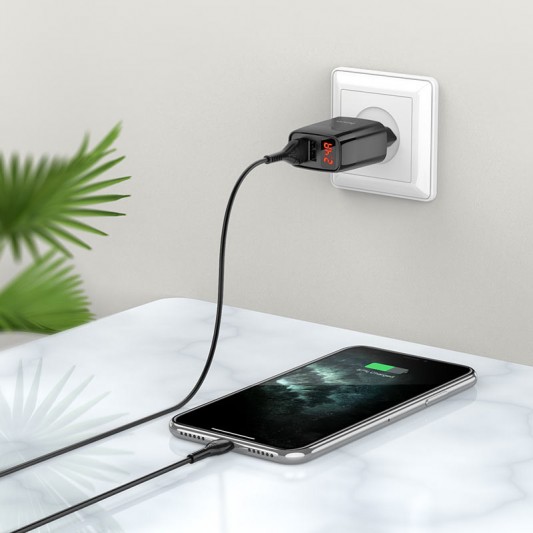 Зарядний пристрій з кабелем HOCO C86A (2USB/2.4A) + Type-C (Чорний) - зображення 3 