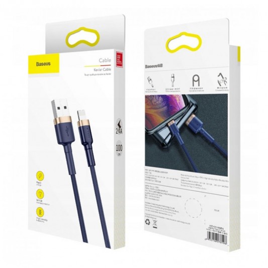 Дата кабель Baseus Cafule Lightning Cable 2.4A (1m) (CALKLF-B) (Золотий / Синій) - зображення 2 