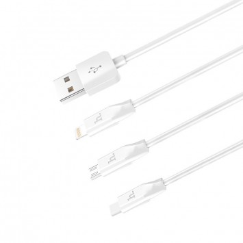 Дата кабель Hoco X1 Rapid 3in1 (Lightning+Micro USB+Type-C) (1m) (Белый) - Lightning - изображение 1