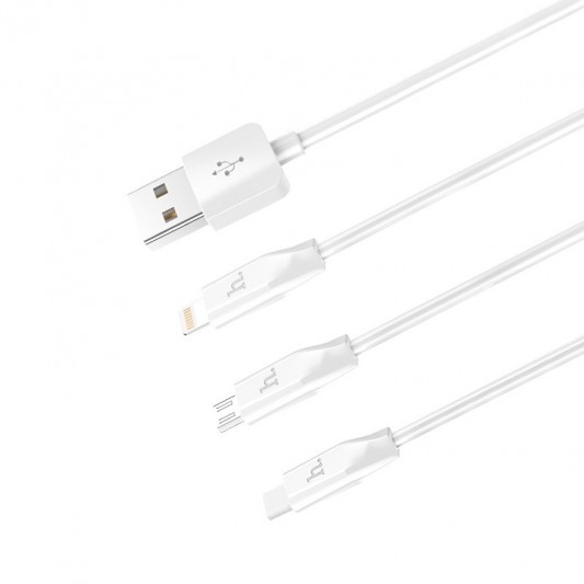 Дата кабелю Hoco X1 Rapid 3in1 (Lightning+Micro USB+Type-C) (1m) (Білий) - зображення 1 