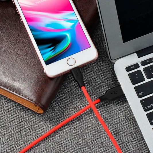 Дата кабель Hoco X21 Silicone Lightning Cable (1m) (Black / Red) - зображення 4 