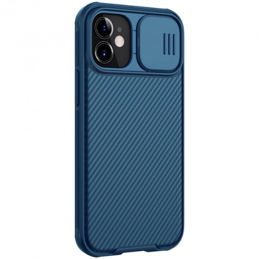 Карбоновая накладка для Apple iPhone 12 mini (5.4"") - Nillkin Camshield (шторка на камеру) (Синий / Blue) - изображение 2