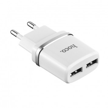 Зарядний пристрій iPhone Hoco C12 Charger + Cable Lightning 2.4A 2USB (Білий) - Мережеві ЗП (220 В) - зображення 1 