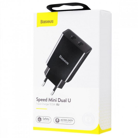Зарядний пристрій Baseus Speed Mini Dual U 10.5W 2USB (CCFS-R) (Чорний) - зображення 5 