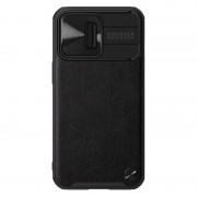 Кожаная накладка для iPhone 13 Pro - Nillkin Camshield Leather (шторка на камеру) (Черный / Black)