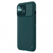 Кожаная накладка для iPhone 13 Pro Max - Nillkin Camshield Leather (шторка на камеру) (Зеленый / Green)