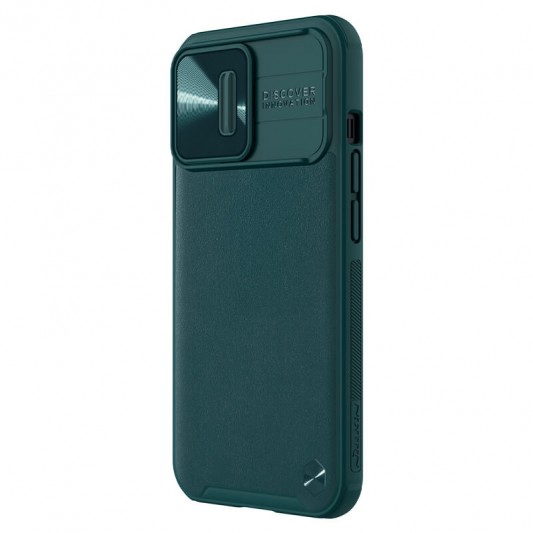 Шкіряна накладка для iPhone 13 Pro Max - Nillkin Camshield Leather (шторка на камеру) (Зелений / Green) - зображення 4 