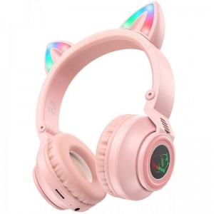 Bluetooth навушники BOROFONE BO18 Cat ear, Рожевий