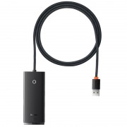 Перехідник HUB Baseus Lite Series 4-Port USB-A HUB Adapter (USB-A to USB 3.0*4) 25cm (WKQX), Чорний