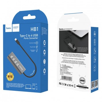 Перехідник HUB Hoco HB1 USB to USB 2.0 (4 port) (1m), Сірий - Кабелі / Перехідники - зображення 4 