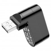 Перехідник HUB Borofone DH3 three-port USB splitter, Чорний