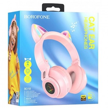 Bluetooth навушники BOROFONE BO18 Cat ear, Рожевий - Bluetooth наушники - зображення 1 