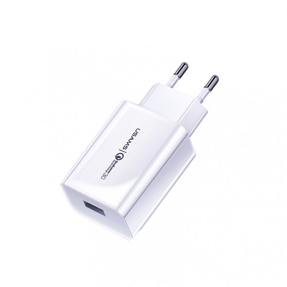 Зарядное устройство USAMS US-CC083 T22 Single USB QC3.0 Travel Charger (EU), Белый