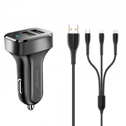 Зарядное устройство Usams C13 2.1A Dual USB + U35 3IN1 Charging Cable (1m), Черный