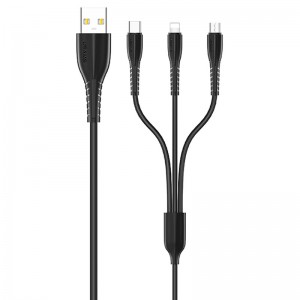 Дата кабель Usams US-SJ367 U35 3in1 USB to Combo 2A (1m), Черный