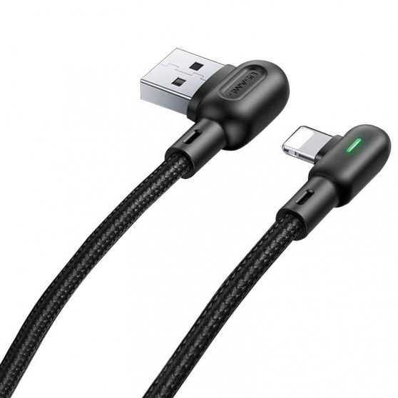 Кутовий кабель USAMS US-SJ455 U57 Lightning Dual Right-angle Cable With Colorful Light (1.2m), Чорний