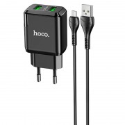 Зарядний пристрій HOCO N6 QC3.0 (2USB/3A) + USB - MicroUSB, Чорний