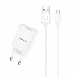 Зарядний пристрій USAMS T21 Charger kit - T18 single USB + Uturn MicroUSB cable, Білий