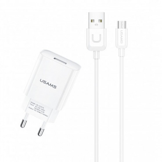 Зарядний пристрій USAMS T21 Charger kit - T18 single USB + Uturn MicroUSB cable, Білий