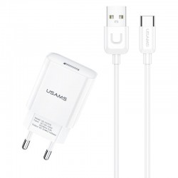 Зарядное устройство USAMS T21 Charger kit - T18 single USB + Uturn Type-C cable, Белый