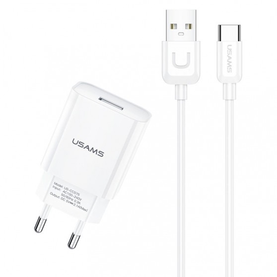 Зарядний пристрій USAMS T21 Charger kit - T18 USB + Uturn Type-C cable, Білий