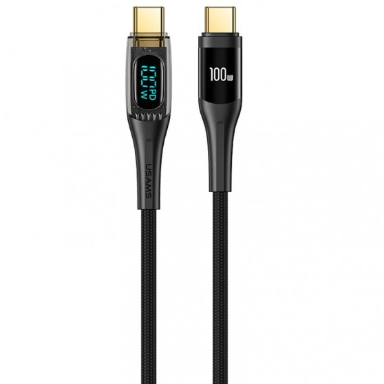 USB кабель USAMS US-SJ591 Type-C to Type-C PD 100W Transparent Digital Display Cable (2m), Чорний