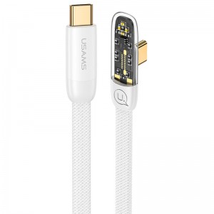 USB кабель USAMS US-SJ584 Type-C to Type-C PD 100W Right-angle (2 м), White