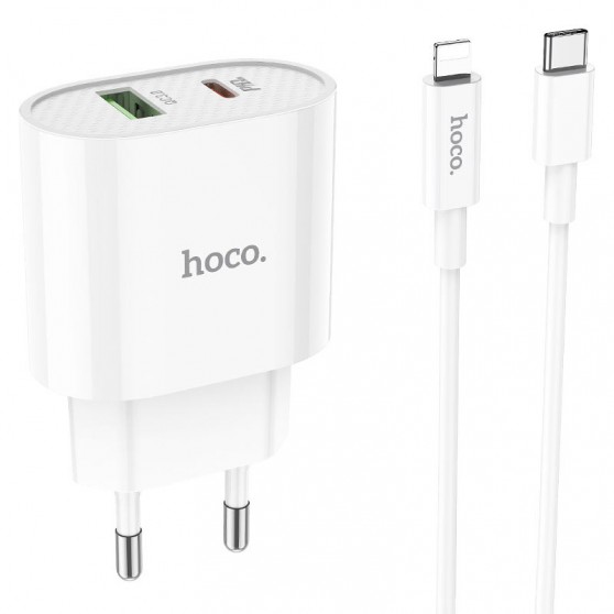 Зарядний пристрій HOCO C95A PD 20W+QC3.0 (1USB/Type-C/3A) + Type-C to Lightning, White