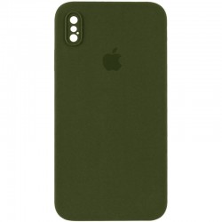 Чехол Silicone Case Square Full Camera Protective (AA) для Apple iPhone XS (5.8"), Зеленый / Dark Olive