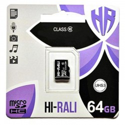 Карта памяти Hi-Rali microSDXC (UHS-3) 64 GB Card Class 10 без адаптера, Черный