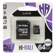 Карта пам'яті Hi-Rali microSDXC (UHS-3) 64 GB Card Class 10 з адаптером, Чорний