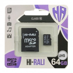 Карта памяти Hi-Rali microSDXC (UHS-1) 64 GB Card Class 10 с адаптером, Черный