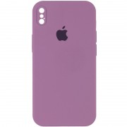 Чехол Silicone Case Square Full Camera Protective (AA) для Apple iPhone XS/X (5.8"), Лиловый / Lilac Pride