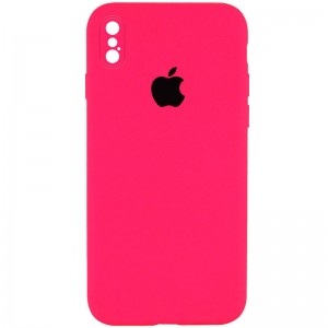 Чохол Silicone Case Square Full Camera Protective (AA) для Apple iPhone XS / X (5.8"), Рожевий / Barbie pink