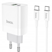 Зарядний пристрій HOCO C80A Rapido PD20W+QC3.0 Type-C + USB + Type-C to Type-C cable, Білий