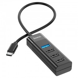 Переходник Hoco HB25 Easy mix 4in1 (Type-C to USB3.0+USB2.0*3), Черный