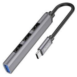 Переходник Hoco HB26 4in1 (Type-C to USB3.0+USB2.0*3), Metal gray