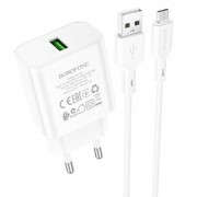 Зарядний пристрій Borofone BA72A Spring QC3.0 USB to MicroUSB, White