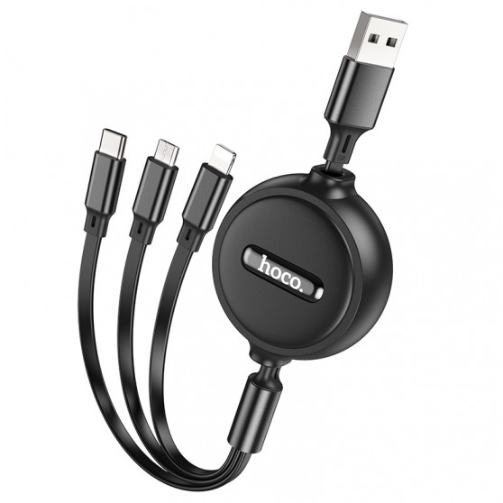 Універсальний кабель Hoco X75 3in1 Lightning-MicroUSB-Type-C (1m), Black