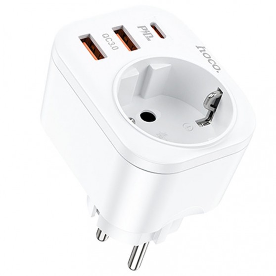 Зарядний пристрій Hoco NS3 Multifunctional PD20W (2USB/1Type-C/1xSocket), White