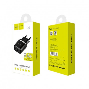 Зарядний пристрій Hoco C12 Dual USB Charger 2.4A, Чорний - Мережеві ЗП (220 В) - зображення 3 