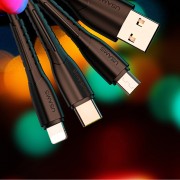 Зарядний пристрій Usams C13 2.1A Dual USB + U35 3IN1 Charging Cable (1m), Чорний