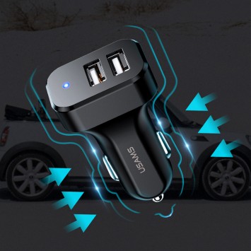 Зарядное устройство Usams C13 2.1A Dual USB + U35 3IN1 Charging Cable (1m), Черный - Автомобильные зарядные устройства - изображение 4