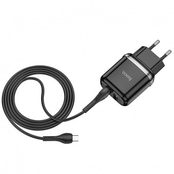 Чорний зарядний пристрій Hoco N4 з двома USB портами та MicroUSB виходом