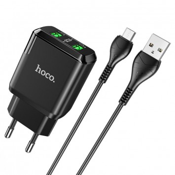 Зарядний пристрій HOCO N6 QC3.0 (2USB/3A) + USB - MicroUSB, Чорний - Мережеві ЗП (220 В) - зображення 1 