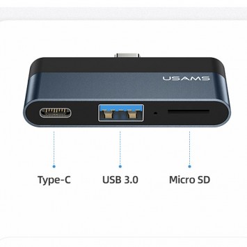 Перехідник HUB Usams US-SJ491 Type-C Mini Hub (Type-C + USB + Micro SD), Темно-сірий - Type-C кабелі - зображення 1 