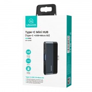 Перехідник HUB Usams US-SJ491 Type-C Mini Hub (Type-C + USB + Micro SD), Темно-сірий