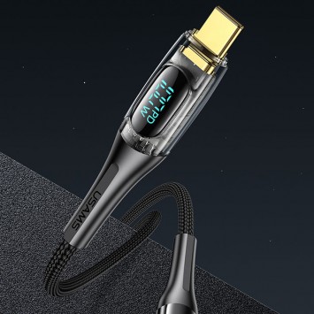 USB кабель USAMS US-SJ591 Type-C to Type-C PD 100W Transparent Digital Display Cable (2m), Чорний - Type-C кабелі - зображення 1 