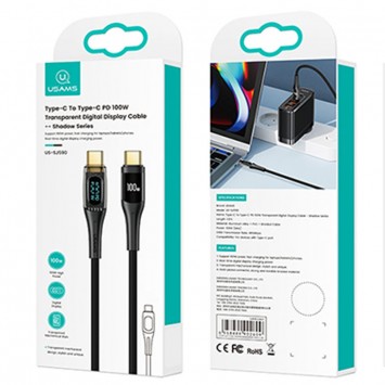 USB кабель USAMS US-SJ591 Type-C to Type-C PD 100W Transparent Digital Display Cable (2m), Black - Type-C кабели - изображение 5